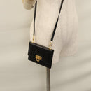 Salvatore Ferragamo Gancini Shoulder Wallet Leather Black Gold Auth 113832-21