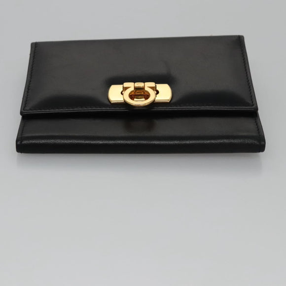 Salvatore Ferragamo Gancini Shoulder Wallet Leather Black Gold Auth 113832