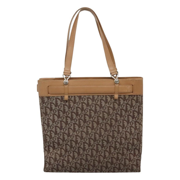 Christian Dior Trotter Canvas Tote Bag Brown Beige Silver Auth 113862