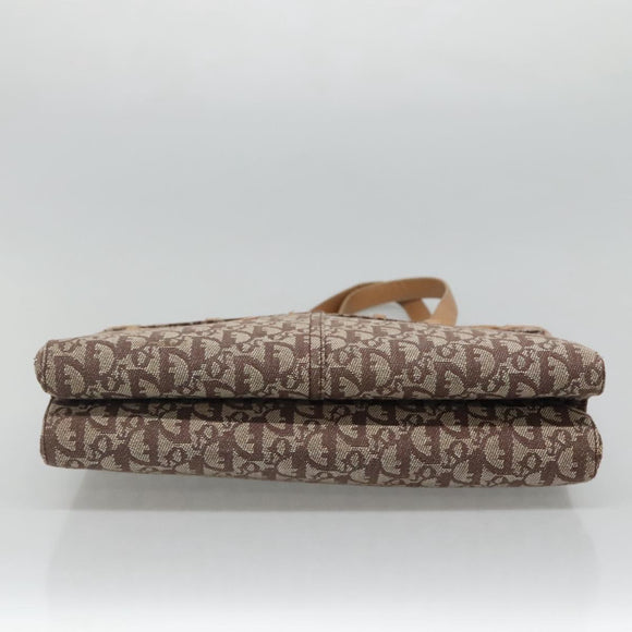 Christian Dior Trotter Canvas Tote Bag Brown Beige Silver Auth 113862