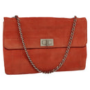 CHANEL Choco Bar Chain Shoulder Bag Suede Red CC Auth 113865-1