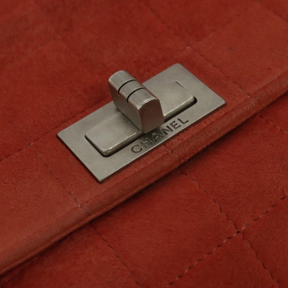 CHANEL Choco Bar Chain Shoulder Bag Suede Red CC Auth 113865