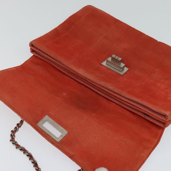 CHANEL Choco Bar Chain Shoulder Bag Suede Red CC Auth 113865