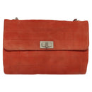 CHANEL Choco Bar Chain Shoulder Bag Suede Red CC Auth 113865-2