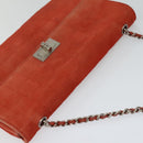 CHANEL Choco Bar Chain Shoulder Bag Suede Red CC Auth 113865-6