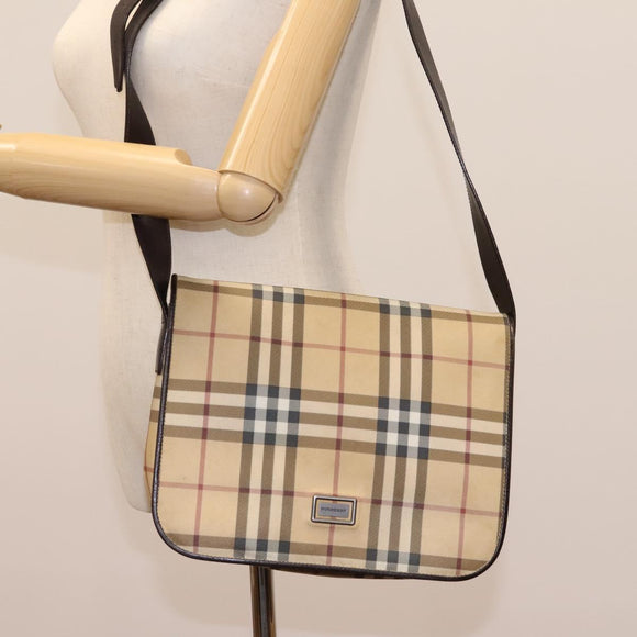 BURBERRY Nova Check Shoulder Bag PVC Beige Brown Auth 113921