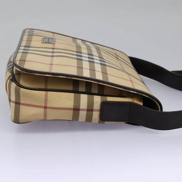 BURBERRY Nova Check Shoulder Bag PVC Beige Brown Auth 113921