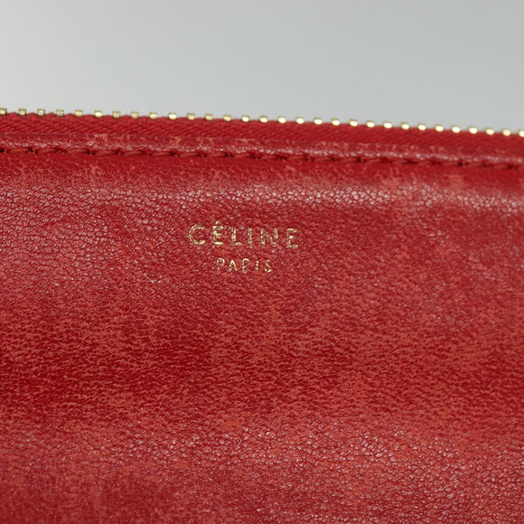 CELINE Trio Small Shoulder Bag Leather Red Gold Auth 113929