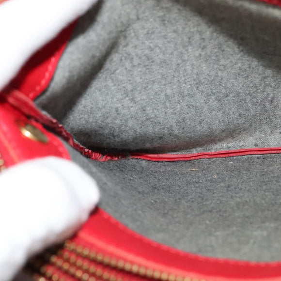 CELINE Trio Small Shoulder Bag Leather Red Gold Auth 113929