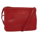 CELINE Trio Small Shoulder Bag Leather Red Gold Auth 113929-1