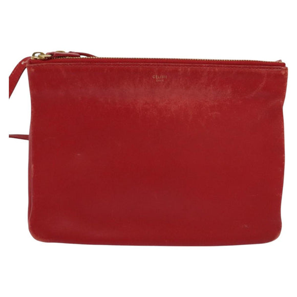 CELINE Trio Small Shoulder Bag Leather Red Gold Auth 113929
