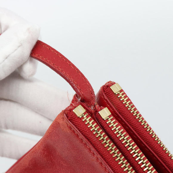 CELINE Trio Small Shoulder Bag Leather Red Gold Auth 113929