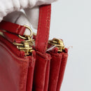 CELINE Trio Small Shoulder Bag Leather Red Gold Auth 113929-33