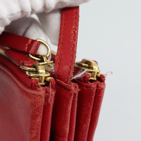 CELINE Trio Small Shoulder Bag Leather Red Gold Auth 113929