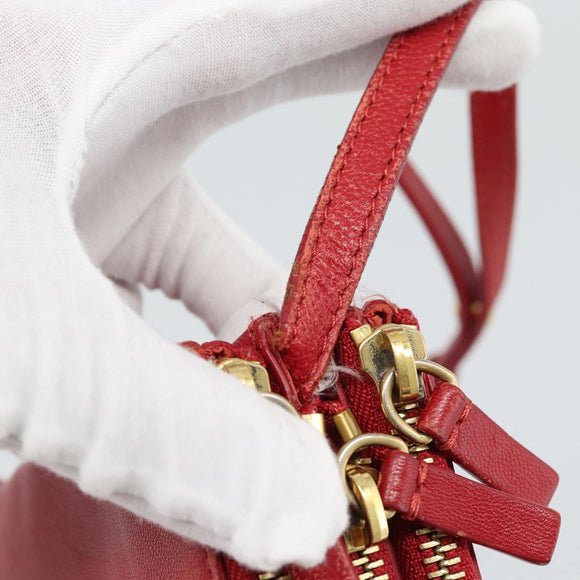 CELINE Trio Small Shoulder Bag Leather Red Gold Auth 113929