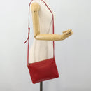 CELINE Trio Small Shoulder Bag Leather Red Gold Auth 113929-35