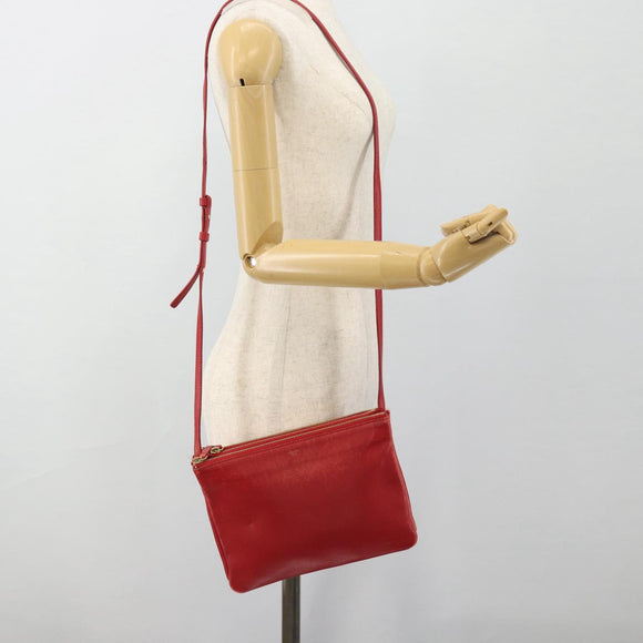 CELINE Trio Small Shoulder Bag Leather Red Gold Auth 113929