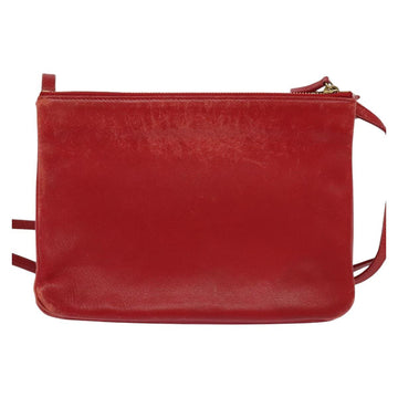 CELINE Trio Small Shoulder Bag Leather Red Gold Auth 113929 - 0