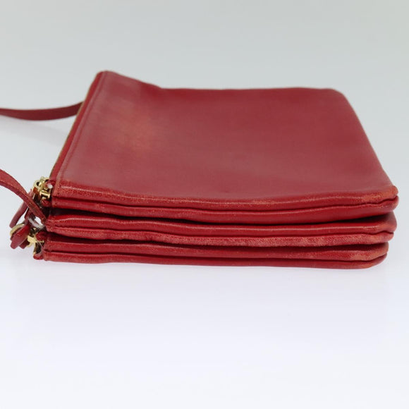 CELINE Trio Small Shoulder Bag Leather Red Gold Auth 113929