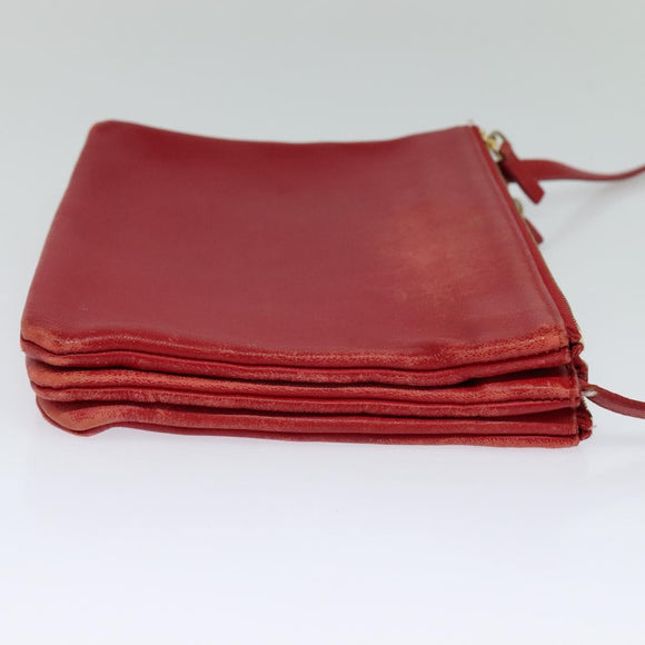 CELINE Trio Small Shoulder Bag Leather Red Gold Auth 113929