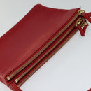 CELINE Trio Small Shoulder Bag Leather Red Gold Auth 113929-6