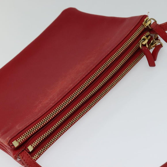 CELINE Trio Small Shoulder Bag Leather Red Gold Auth 113929