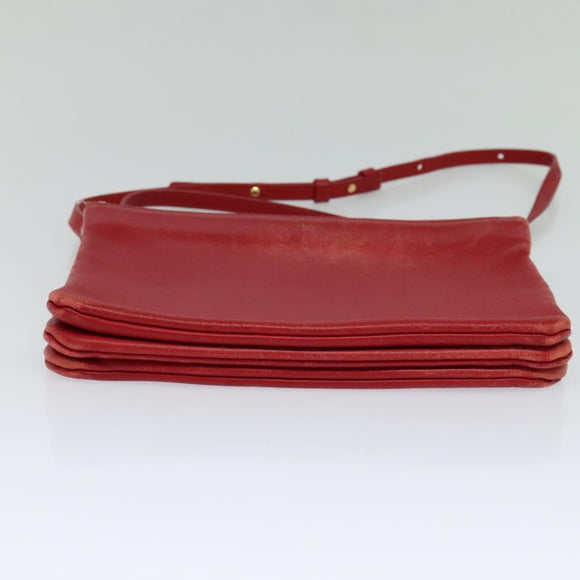 CELINE Trio Small Shoulder Bag Leather Red Gold Auth 113929