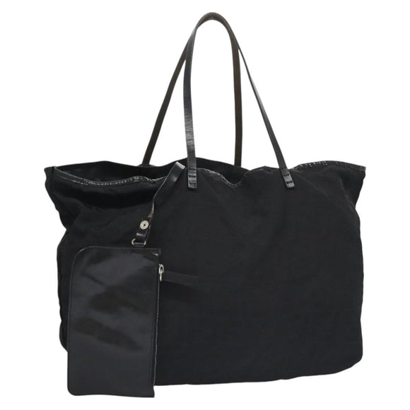 FENDI Zucchino Canvas Hand Bag Nylon Black Silver Auth 113935