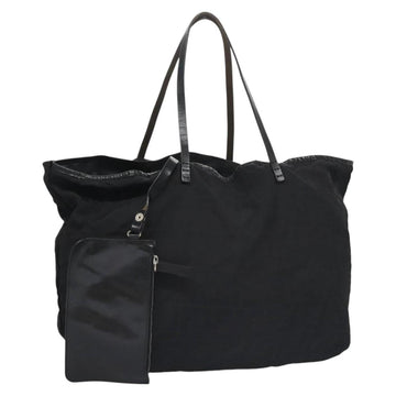 FENDI Zucchino Canvas Hand Bag Nylon Black Silver Auth 113935