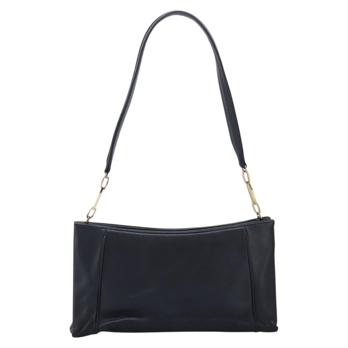 LOEWE Anagram Shoulder Bag Leather Navy Gold Auth 113936 - 0