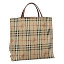 BURBERRY Nova Check Hand Bag PVC Leather Beige Auth 113948-1