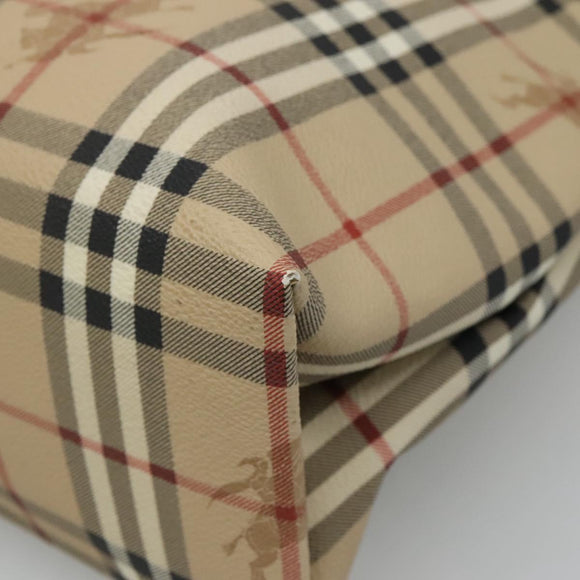 BURBERRY Nova Check Hand Bag PVC Leather Beige Auth 113948