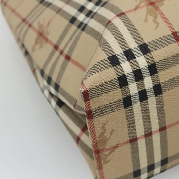 BURBERRY Nova Check Hand Bag PVC Leather Beige Auth 113948