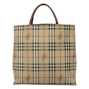 BURBERRY Nova Check Hand Bag PVC Leather Beige Auth 113948-13