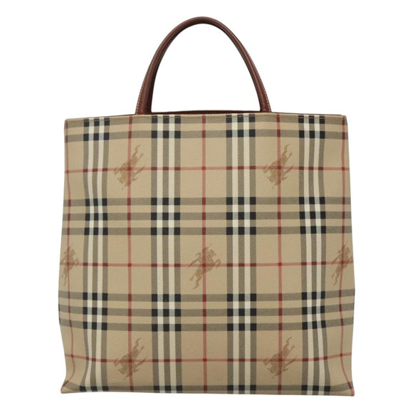 BURBERRY Nova Check Hand Bag PVC Leather Beige Auth 113948