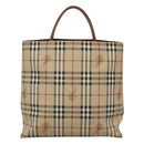 BURBERRY Nova Check Hand Bag PVC Leather Beige Auth 113948-2