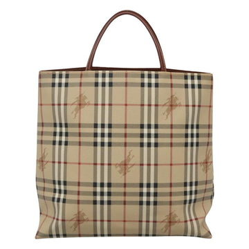 BURBERRY Nova Check Hand Bag PVC Leather Beige Auth 113948 - 0