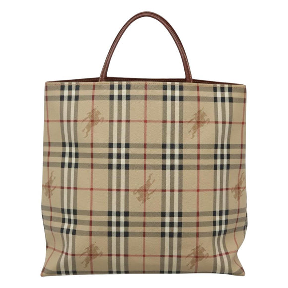 BURBERRY Nova Check Hand Bag PVC Leather Beige Auth 113948