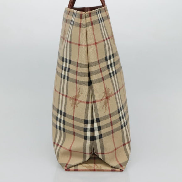 BURBERRY Nova Check Hand Bag PVC Leather Beige Auth 113948