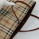 BURBERRY Nova Check Hand Bag PVC Leather Beige Auth 113948-6