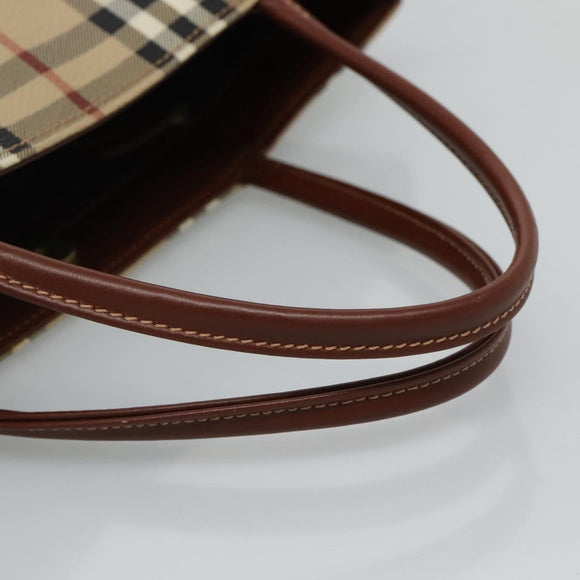 BURBERRY Nova Check Hand Bag PVC Leather Beige Auth 113948