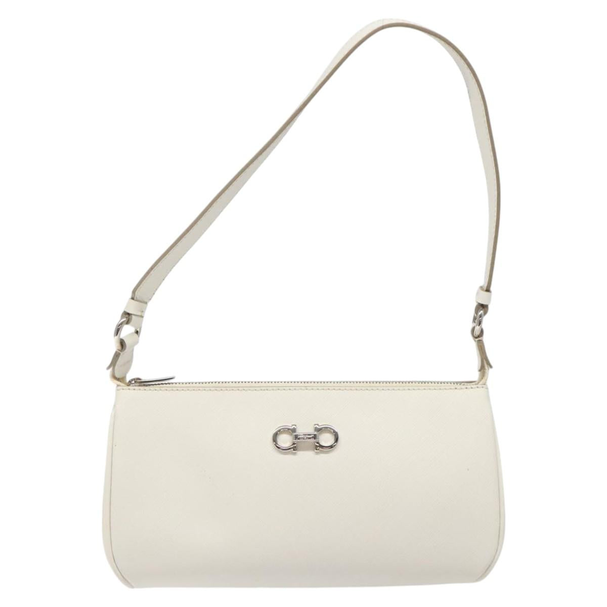 Salvatore Ferragamo Gancini Hand Bag Leather White Silver Auth 113950 - 0