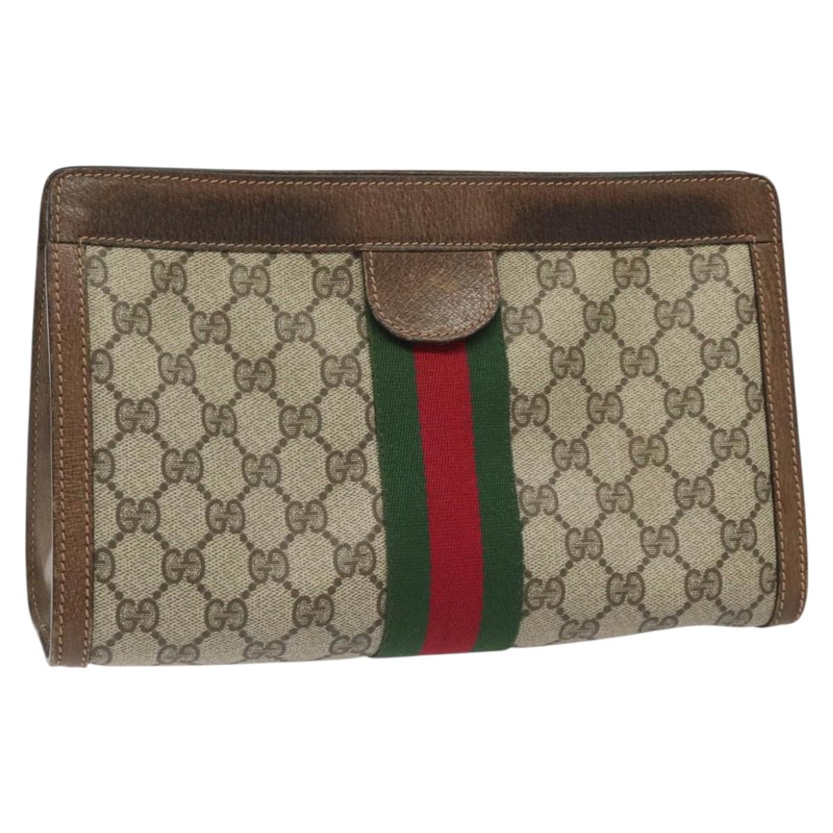 GUCCI GG Supreme Web Sherry Line Clutch Bag PVC Beige 41 001 2125 28 Auth 113961