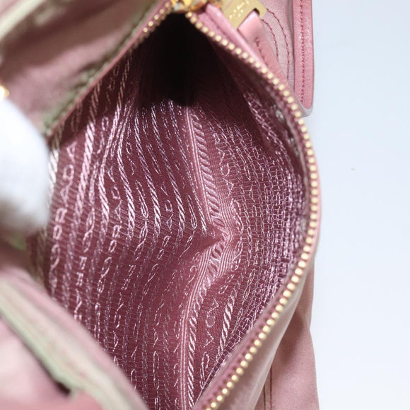 PRADA Hand Bag Nylon Pink Gold Auth 113965