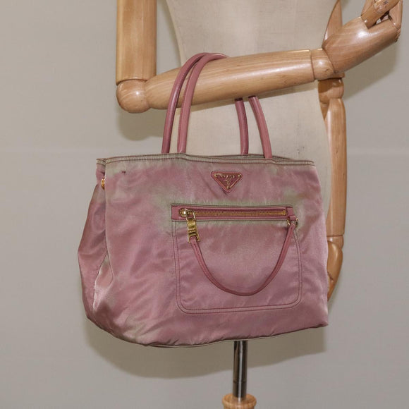 PRADA Hand Bag Nylon Pink Gold Auth 113965