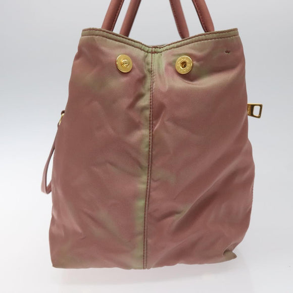PRADA Hand Bag Nylon Pink Gold Auth 113965