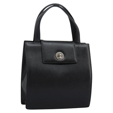 BVLGARI Hand Bag Leather Black Auth 113988