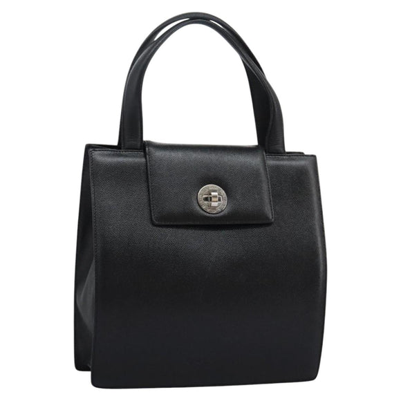 BVLGARI Hand Bag Leather Black Auth 113988