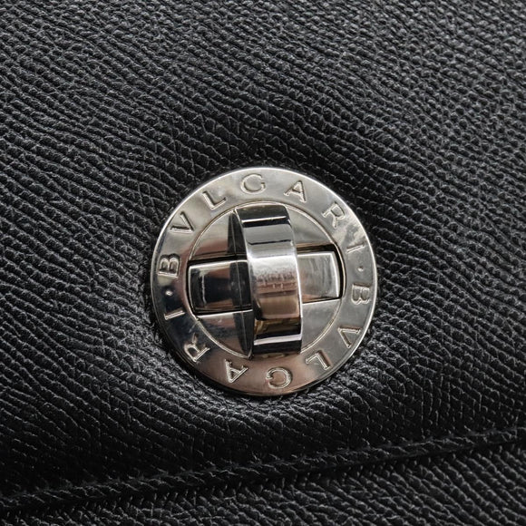 BVLGARI Hand Bag Leather Black Auth 113988