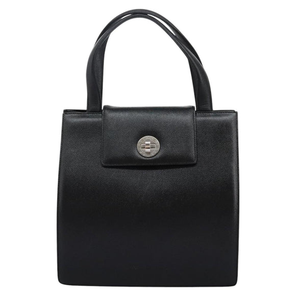 BVLGARI Hand Bag Leather Black Auth 113988